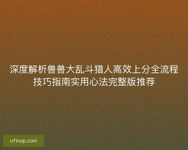 深度解析兽兽大乱斗猎人高效上分全流程技巧指南实用心法完整版推荐